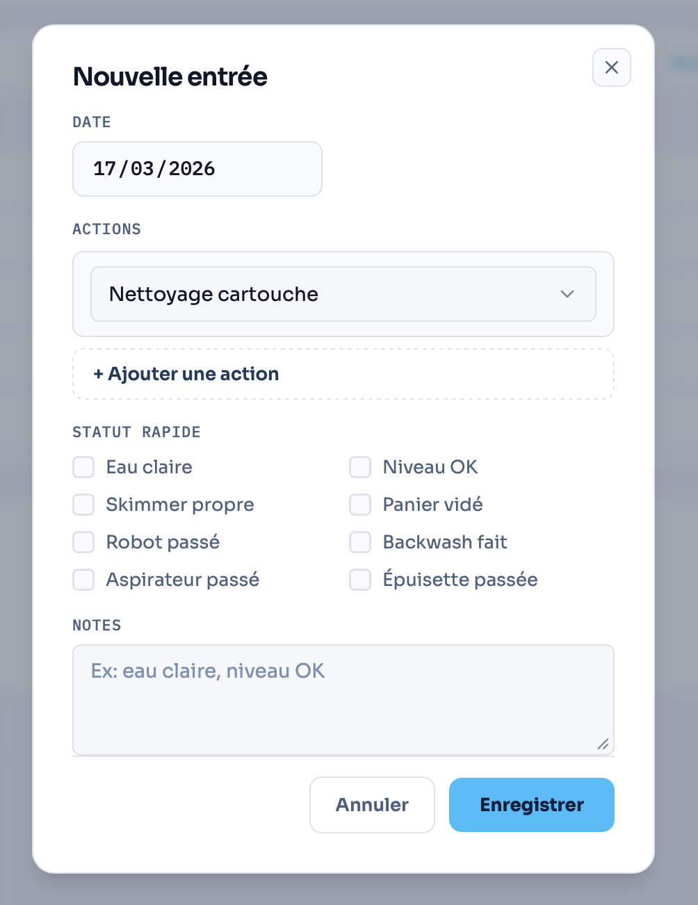Modal nouvelle entrée